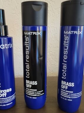 Matrix Total Results Brass Off Blue Shampoo, Conditioner & Leave in Spray